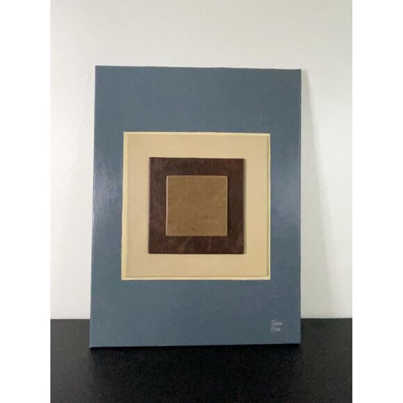 Minimalist Mixed Media Art Acrylic Leather Geometric Square Abstract Painting - Picture 4 of 7